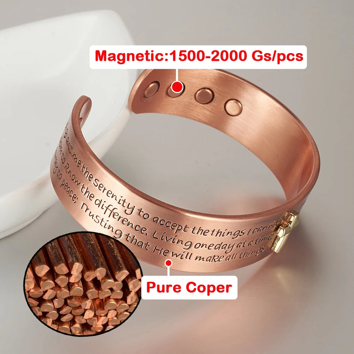 Pure Copper Bracelets for Men Cross Bible Adjustable Cuff Magnetic Bangles 15mm Arthritis Health High Magnet Jewelry Resizable