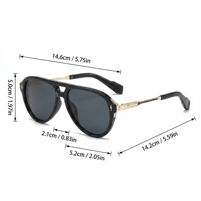 VIOLA MAG Lunettes de soleil rétro à double faisceau, monture en métal, lunettes de décoration quotidiennes pour hommes, avec étui à lunettes