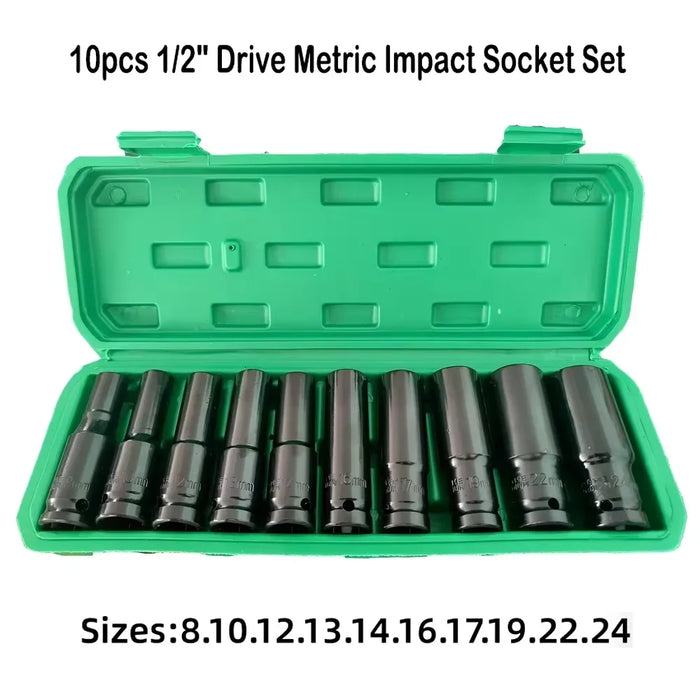 Heavy Duty 10pcs 1 2 Drive Metric Universal Deep Impact Socket Set Hand Wrench for Auto Repair Tools
