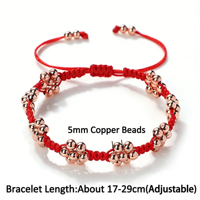 Handmade Adjustable Red Braided Rope Bracelets 5mm Copper Beads Flower Shape Lucky Bangle Women Daily Wear Fashion Jewelry Gifts