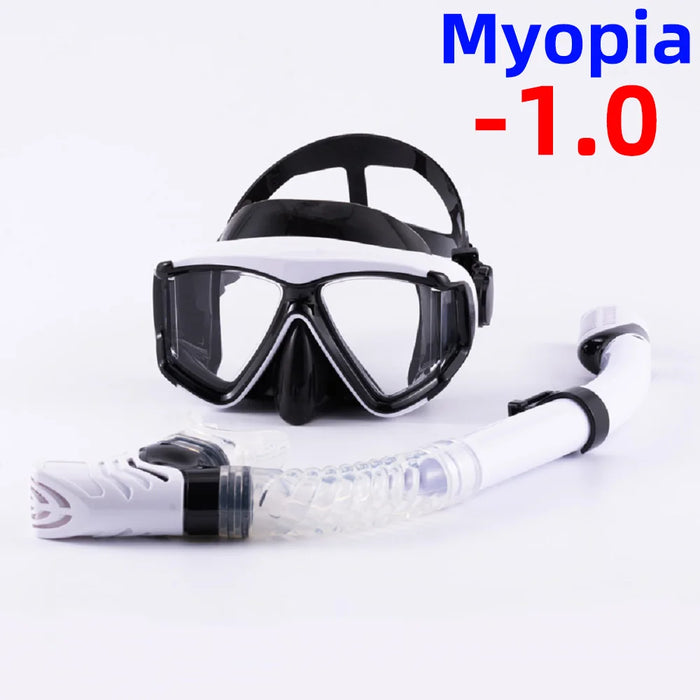 Optical Myopia Snorkel Set Diving Mask Nearsighted Swimming Goggles Short Sighted Panoramic Wide View Adults Youth -1.0To-6.0