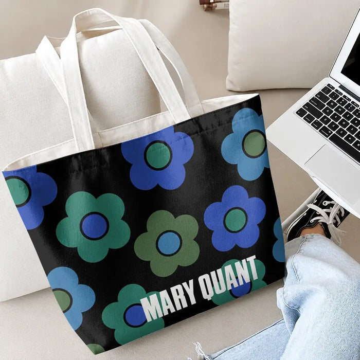 Fashion M-Mary Quant Storage Bags 2-Piece Canvas Tote Bag Set with Zipper Pouch Large Capacity Shopping Travel Bag