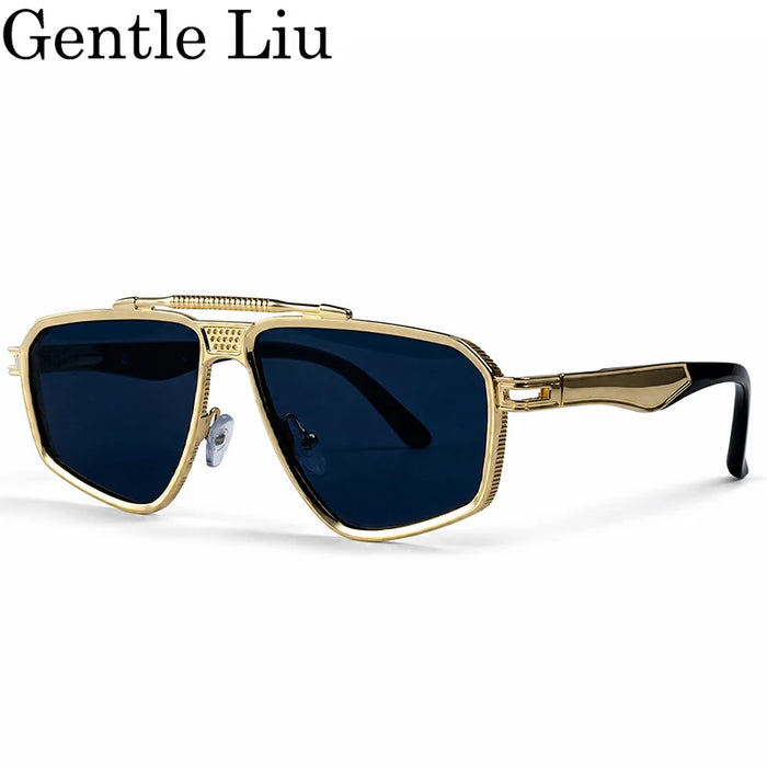 Steampunk Polygon Sunglasses Men 2026 Luxury Brand Designer Metal Frame Square Double Bridge Sun Glasses Vintage Driving Shades