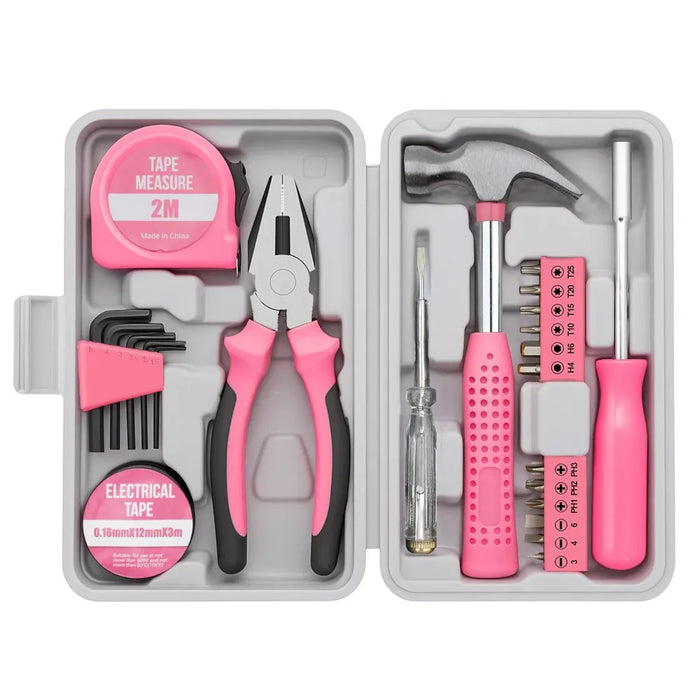 Pink Home Repair Tool Kit Portable Hand Tools Set with Hammer Vise Wrench Screwdriver for DIY Car Emergency