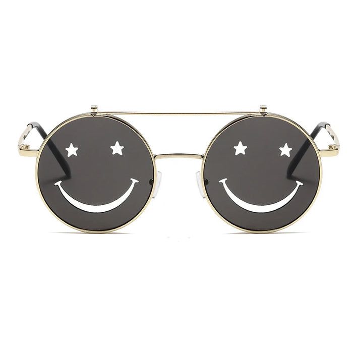 Gafas de sol abatibles con cara sonriente a la moda para mujer, estilo océano, puente nasal ajustable, protección UV400