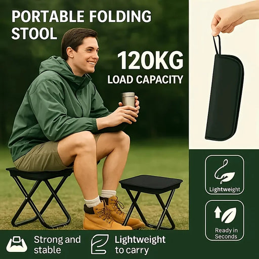 Compact Portable Folding Camping Stool Durable Iron Frame Lightweight for Picnic Fishing Hiking