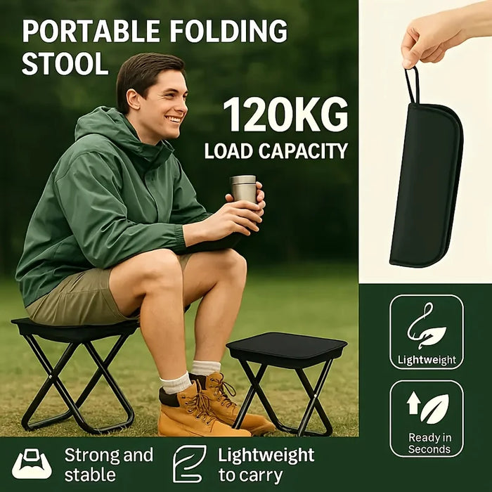 Compact Portable Folding Camping Stool Durable Iron Frame Lightweight for Picnic Fishing Hiking