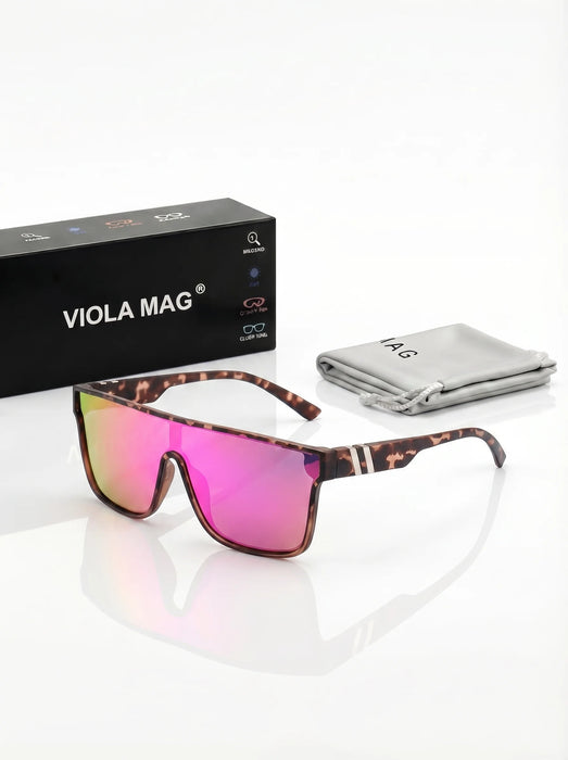 VIOLA MAG Fashion Color Film Square Glasses, Integrated Design, Fashionable for Daily Leisure Outing, Comes with Glasses Bag