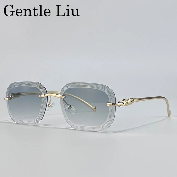 Lunettes de soleil carrées sans monture homme 2026 Marque de luxe unique Punk Lunettes de soleil sans monture pour homme Voyage Monture métallique Teintes