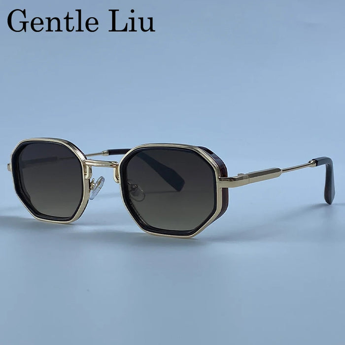 Lunettes de soleil polygonales carrées Steampunk Homme 2026, marque de luxe, monture métallique géométrique vintage, verres dégradés photochromiques