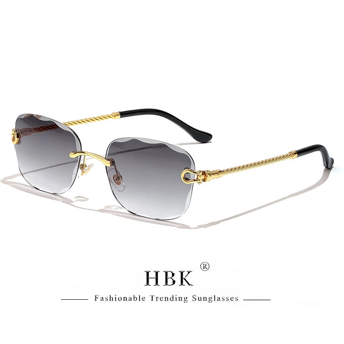 HBK Frameless Metal Sunglasses Men Wave Cutting Sun Glasses for Women Travel Shopping Shades Eyeglass UV400 Summer Style