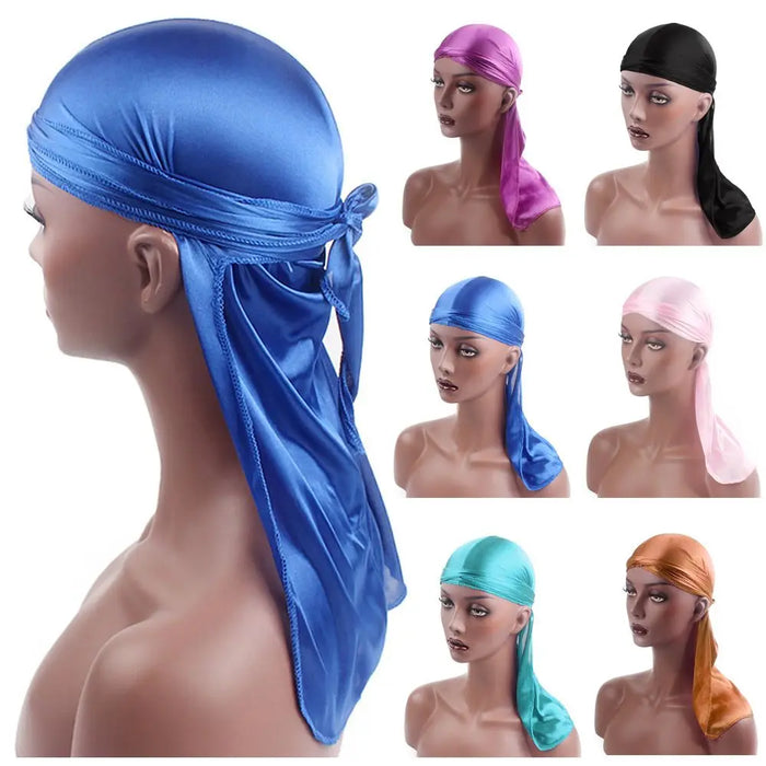 Adjustable Men Women Chemo Cap Pre-Tied Headwrap Bandana Silk Durag Pirate Hat Turban Hijab