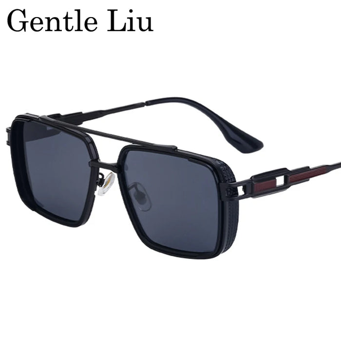 Lunettes de soleil Steampunk Classique Carrées Homme 2026 Marque de luxe Punk Métal Double Pont Lunettes de soleil pour Homme UV400 Lunettes de conduite Punk