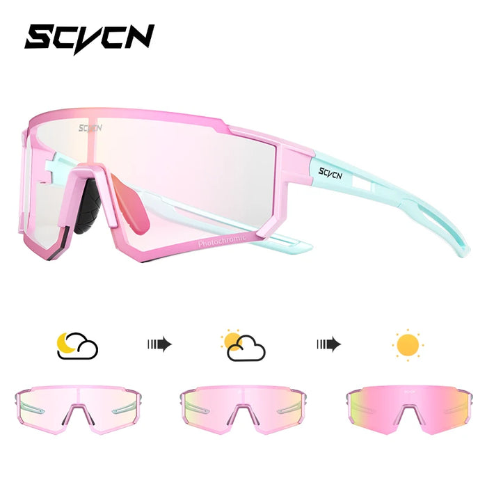 SCVCN Color Photochromic Cycling Glasses Men MTB Cycling Sunglasses Women Road Bike Glasses Outdoor Sports Bicycle Sunglasses