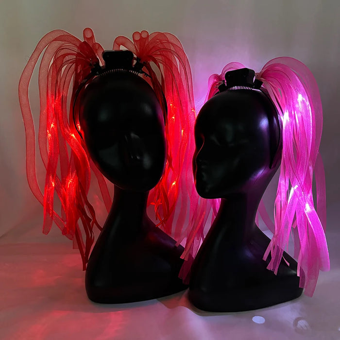 Funny LED Light Up Flashing Party Noodle Bridal Headband LED Glasses Girls Noodle Hair Bachelorette Party Rave Costume Dress Up