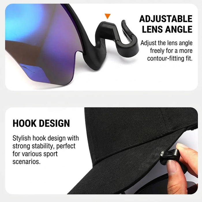Hombres Mujeres Azules Rojas Gafas de Sol Polarizadas de Ciclismo Lentes de Espejo Borde Recortado en Sombrero Reduce la Presión del Oído Protege los Ojos Fácil de Transportar