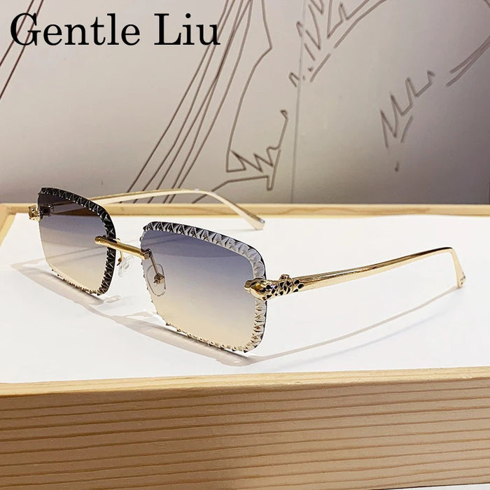 Gafas de sol retro cuadradas sin montura para hombre 2026, de marca de lujo, sin marco, estilo punk, rectangulares, para hombre, con borde recortado, protección UV400