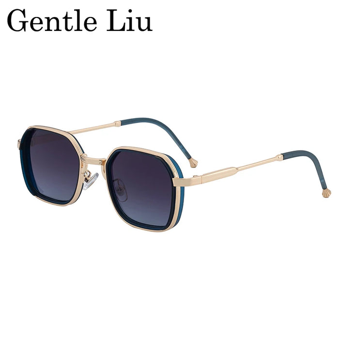 2026 Lunettes de soleil Steampunk carrées pour hommes, monture en métal polygonale, petites lunettes de soleil punk noires pour la conduite