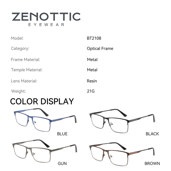 ZENOTTIC Gafas de Prescripción Progresivas de Titanio para Hombres Cuadradas Anti Luz Azul Fotocromáticas Gafas Ópticas para Miopía