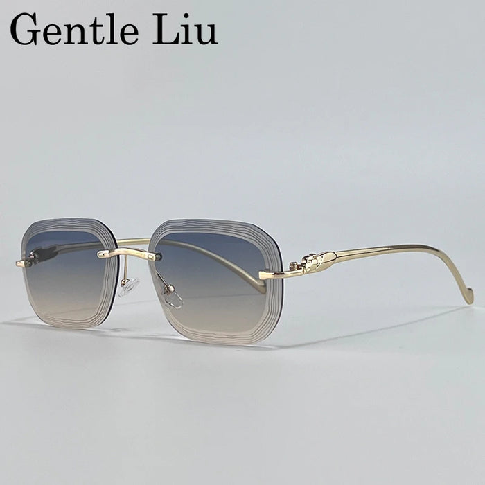 Lunettes de soleil carrées sans monture homme 2026 Marque de luxe unique Punk Lunettes de soleil sans monture pour homme Voyage Monture métallique Teintes