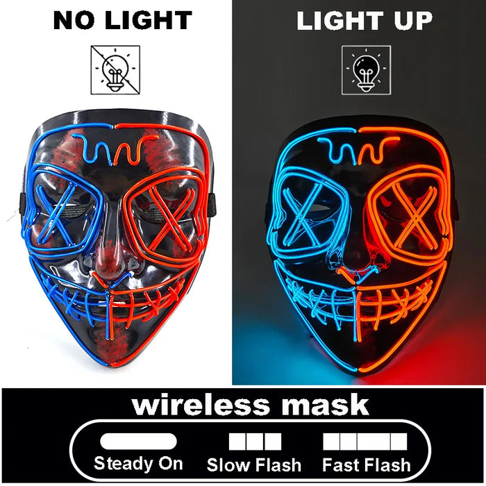 Máscara LED luminosa V de Vendetta, máscara facial completa anónima que brilla en la oscuridad para fiestas, raves, Halloween, cosplay y accesorios de disfraces.