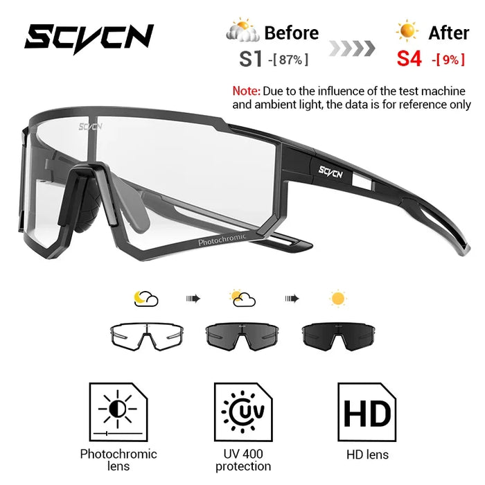 SCVCN Photochromic Cycling Glasses Night Riding Glasses Outdoor Sport Travel Sunglasses Men Women MTB Bike Golf Driving Eyewear