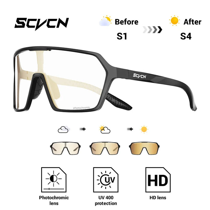 SCVCN Fashion Photochromic Men Cycling Sunglasses Women Outdoor Sports Running Mountain Hiking Glasses UV400 Protective Eyewear