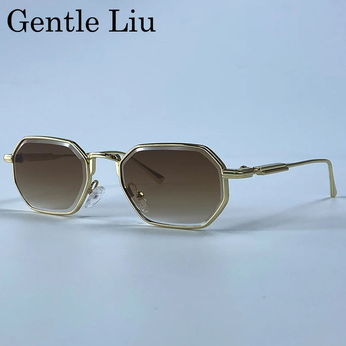 Lunettes de soleil punk octogonales rétro pour hommes 2026, monture métallique carrée de luxe, vintage, verres solaires dégradés UV400, style Steampunk