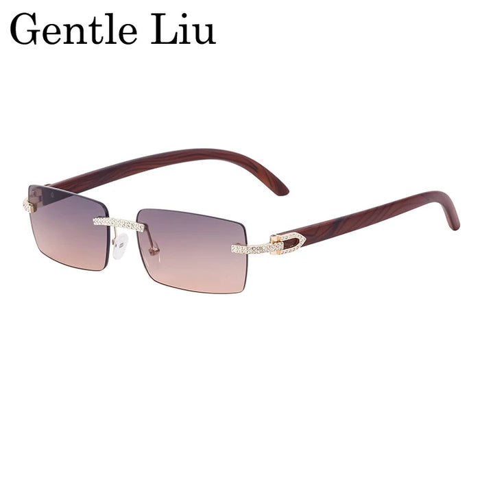 Y2K Rectangle Rimless Sunglasses Men Vintage Sun Glasses For Male 2026 Luxury Rhinestone Eyewear Punk Fashion Frameless Shades