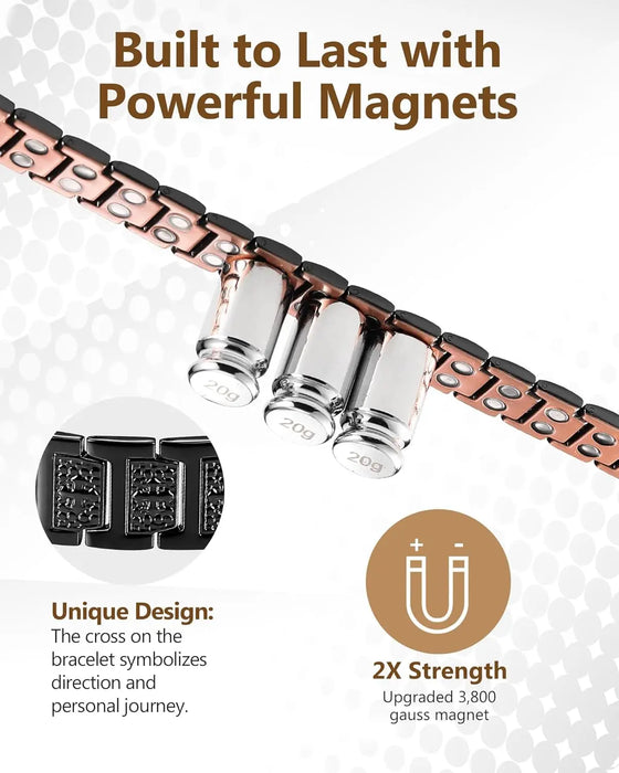 ARADOO Copper Cross Bracelet for Men with Powerful 3800 Gauss Magnetic Therapy Jewelry