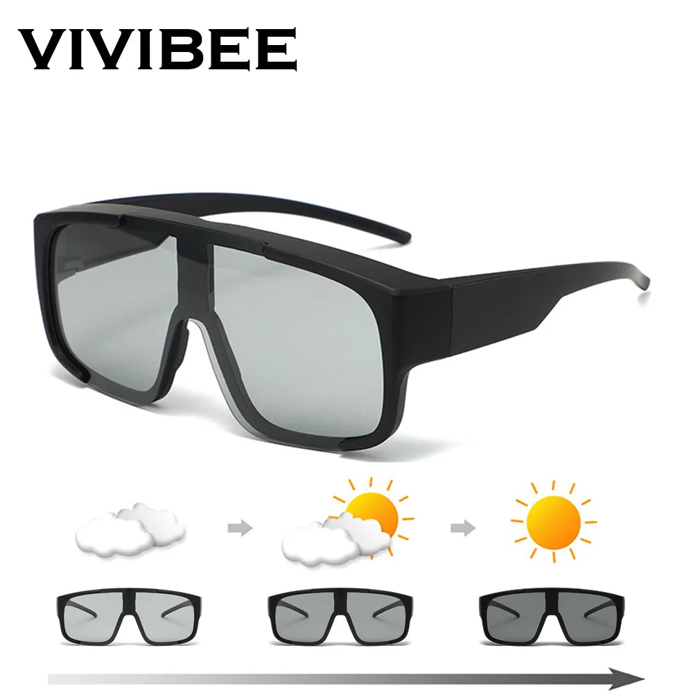 VIVIBEE Grandes lunettes polarisées à porter par-dessus des lunettes de soleil photochromiques pour hommes, conduite, UV400, pêche, extérieur, femmes, verres miroirs foncés