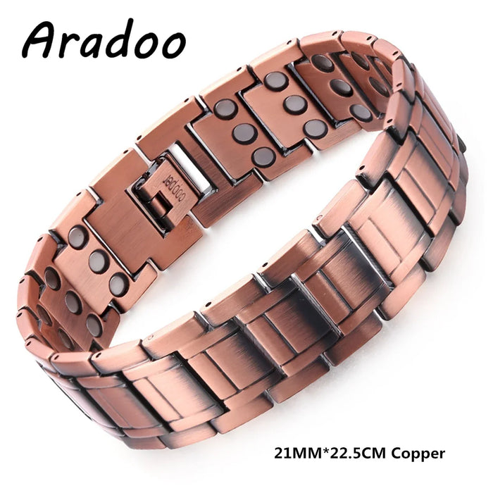 ARADOO Vintage Pure Copper Cross Men's Bracelet Magnetic Therapy Bracelet