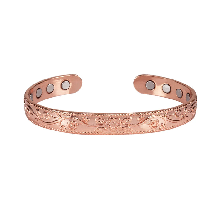 Solid Copper Bracelets for Women Adjustable Cuff Flower Copper Magnetic Bracelet Arthritis Benefit Health Energy Bracelet Female