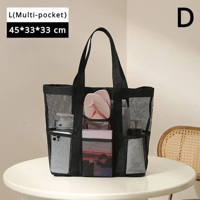Bolsa de almacenamiento portátil de malla, organizador de ducha colgante para artículos de tocador y baño. Gran capacidad para playa, piscina, gimnasio y viajes.