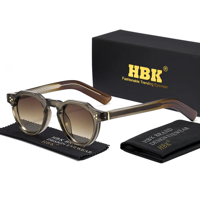 HBK Retro Small Round Men Sunglasses High-Quality Thick Style Women Outdoor Travel Business Driving Decorative Glasses UV400