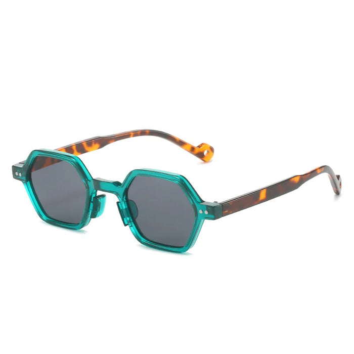 Vintage Polygon Square Women Sunglasses Fashion Hexagon Clear Ocean Lens Shades UV400 Men Rivets Sun Glasses Oculus