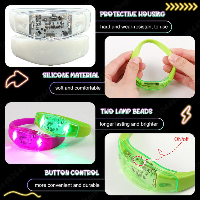 20-200Pcs Music & Sound Activated Led Bracelet for Wedding Glow Bracelet Light Up Bracelet Birthday Glow in The Dark Party Favor