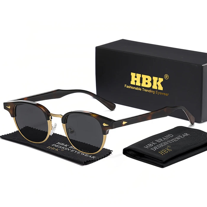 HBK Classic Men's Small Round Sunglasses Semi Frameless Metal Frame Design Sun Glasses Women's Business Outdoor Driving Eyewear