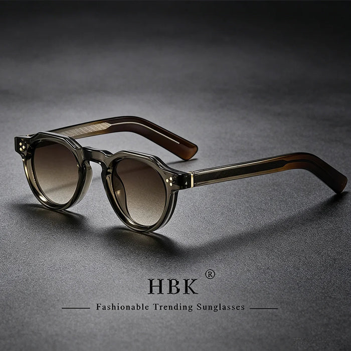 HBK Retro Small Round Men Sunglasses High-Quality Thick Style Women Outdoor Travel Business Driving Decorative Glasses UV400