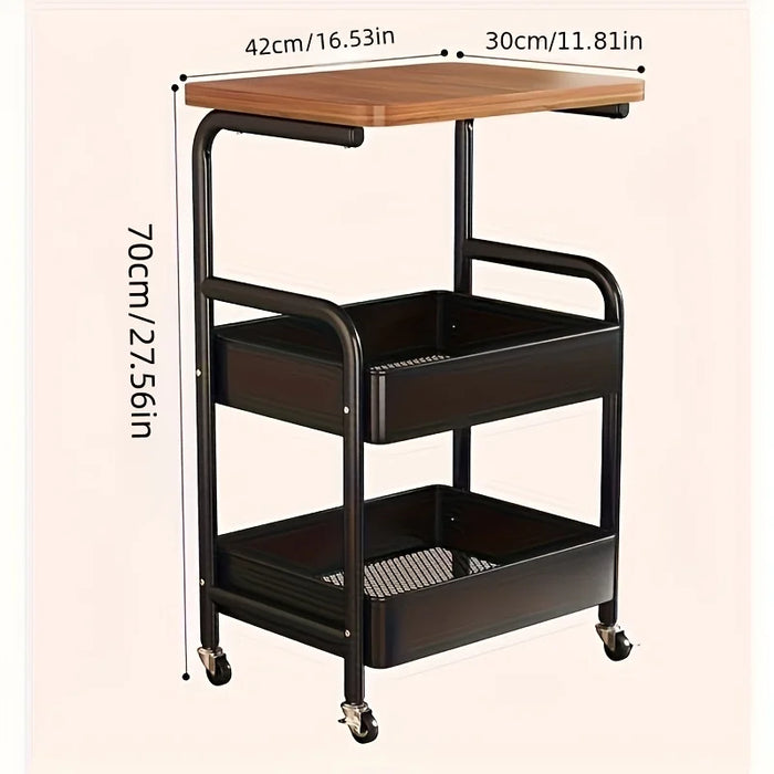 Movable and Rotatable Universal Wheels with Desktop Storage Rack - Multi-Functional Rolling Storage Cart