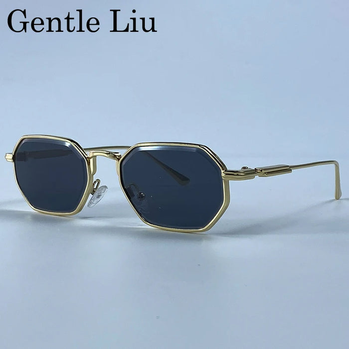 Lunettes de soleil punk octogonales rétro pour hommes 2026, monture métallique carrée de luxe, vintage, verres solaires dégradés UV400, style Steampunk