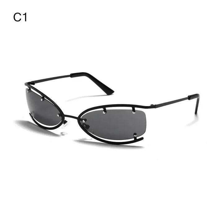 Fashion Y2K Wrap Around Sunglasses for Women Men Rimless Sun Glasses 2000'S Punk Sunglasses Goggles Shades UV400 Eyewear