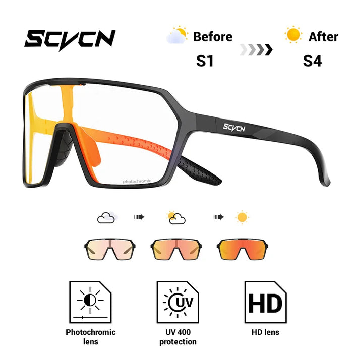 SCVCN Fashion Color Photochromic Cycling Glasses Outdoor Running Sunglasses Men MTB Cycling Sunglasses Women Road Bike Glasses