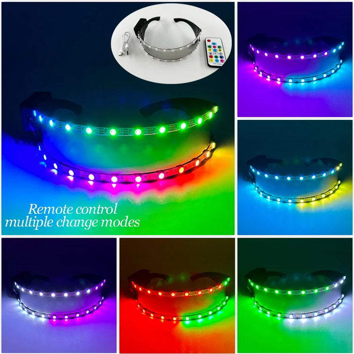 Lunettes lumineuses pour artistes de boîte de nuit Lunettes LED Fête Danse Rave Noël 6V LED Lunettes de soldat futuristes Lumières néon