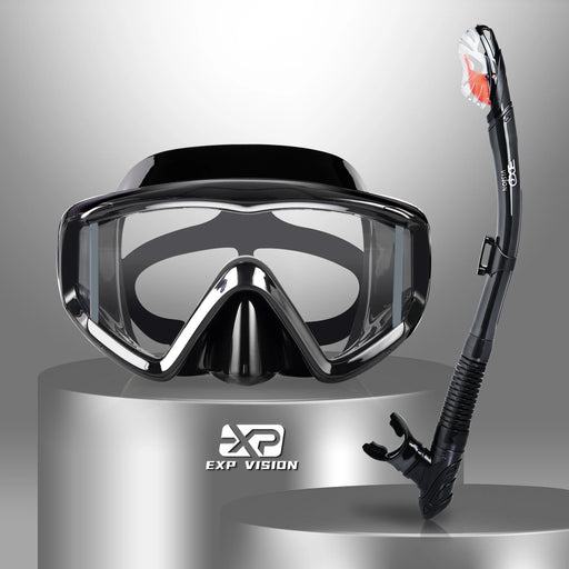 Set de snorkel seco, máscara de snorkel panorámica de 3 ventanas, gafas de buceo antivaho y tubo, máscara de natación para adultos con lente de policarbonato