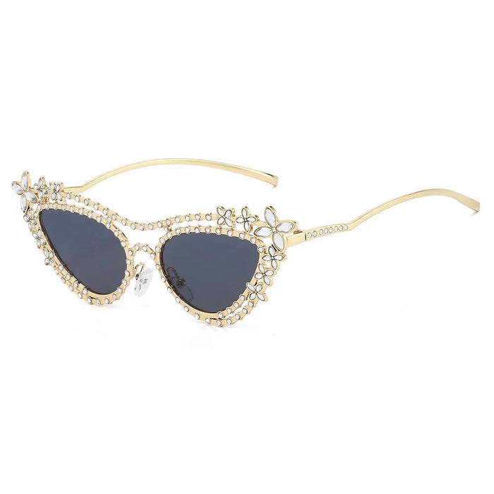 Ins Nouvelles Lunettes de soleil de luxe à double faisceau œil de chat pour femmes Y2K, design de fleur en diamant, tendance, décontractées, pour hommes, Gafas De Sol UV400
