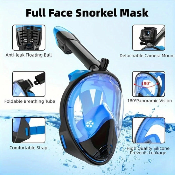 Full Face Snorkel Mask Snorkeling Swimming Diving Mask with Detachable Camera Mount Wide View Anti-Fog Anti-Leak for Adult Youth