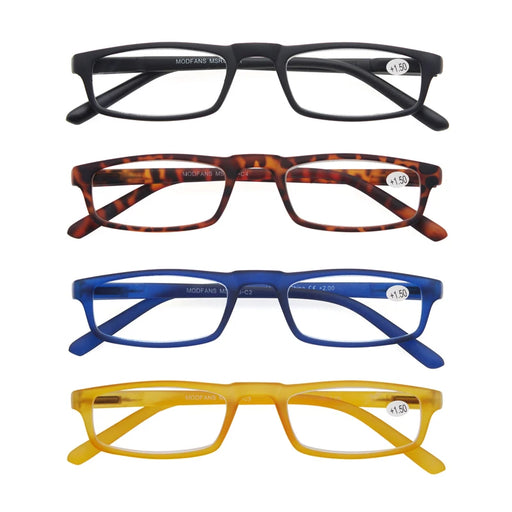 4 paires de lunettes de lecture pour hommes et femmes, monture carrée étroite, charnière à ressort, avec dioptrie