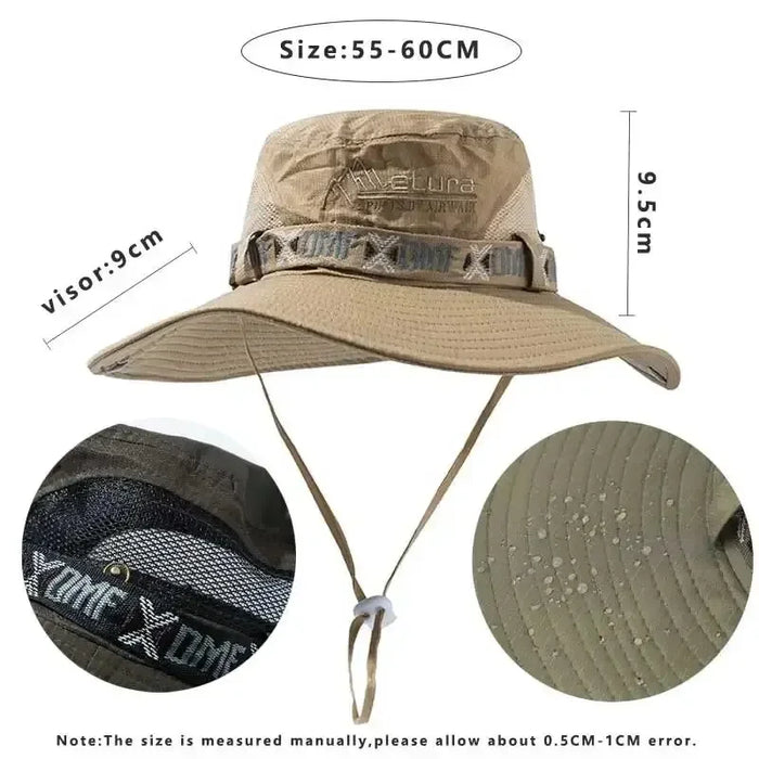 Sombrero de cubo de verano para hombre, protección UV para exteriores, ala ancha, Panamá, Safari, caza, senderismo, malla, pescador, gorra de protección solar para playa