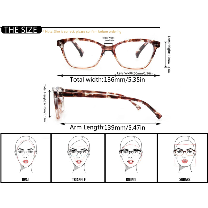 MODFANS Gafas de lectura para mujer, rostro pequeño, marco clásico, gafas elegantes con bisagra de resorte, gafas de presbicia